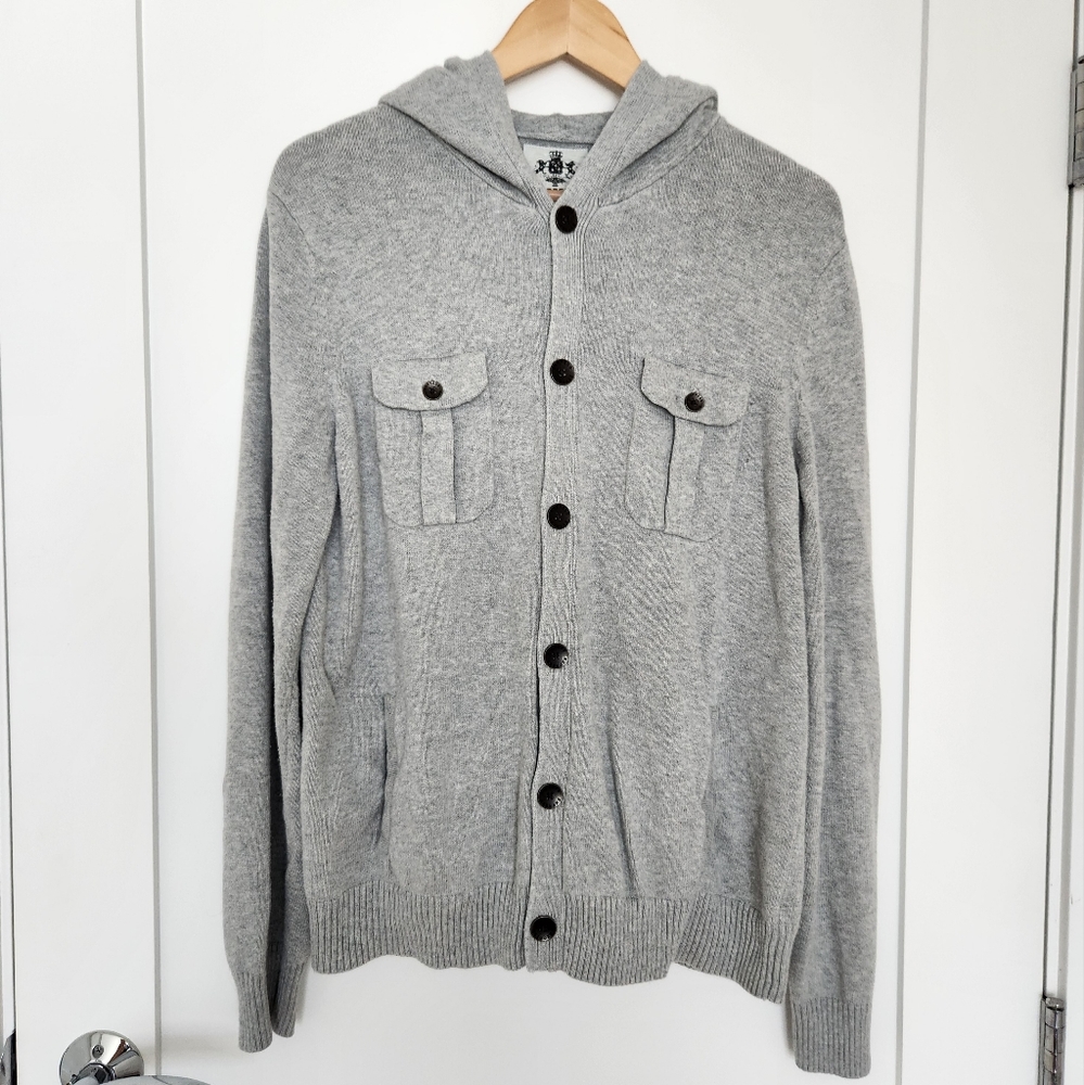 Men's Express Hooded Button Cardigan | Gray - Size Medium